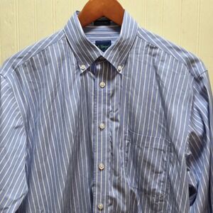 Haspel Shirt Mens 15.5 32/33 Blue Stripe Classic Fit Non Iron Dress Long Sleeve
